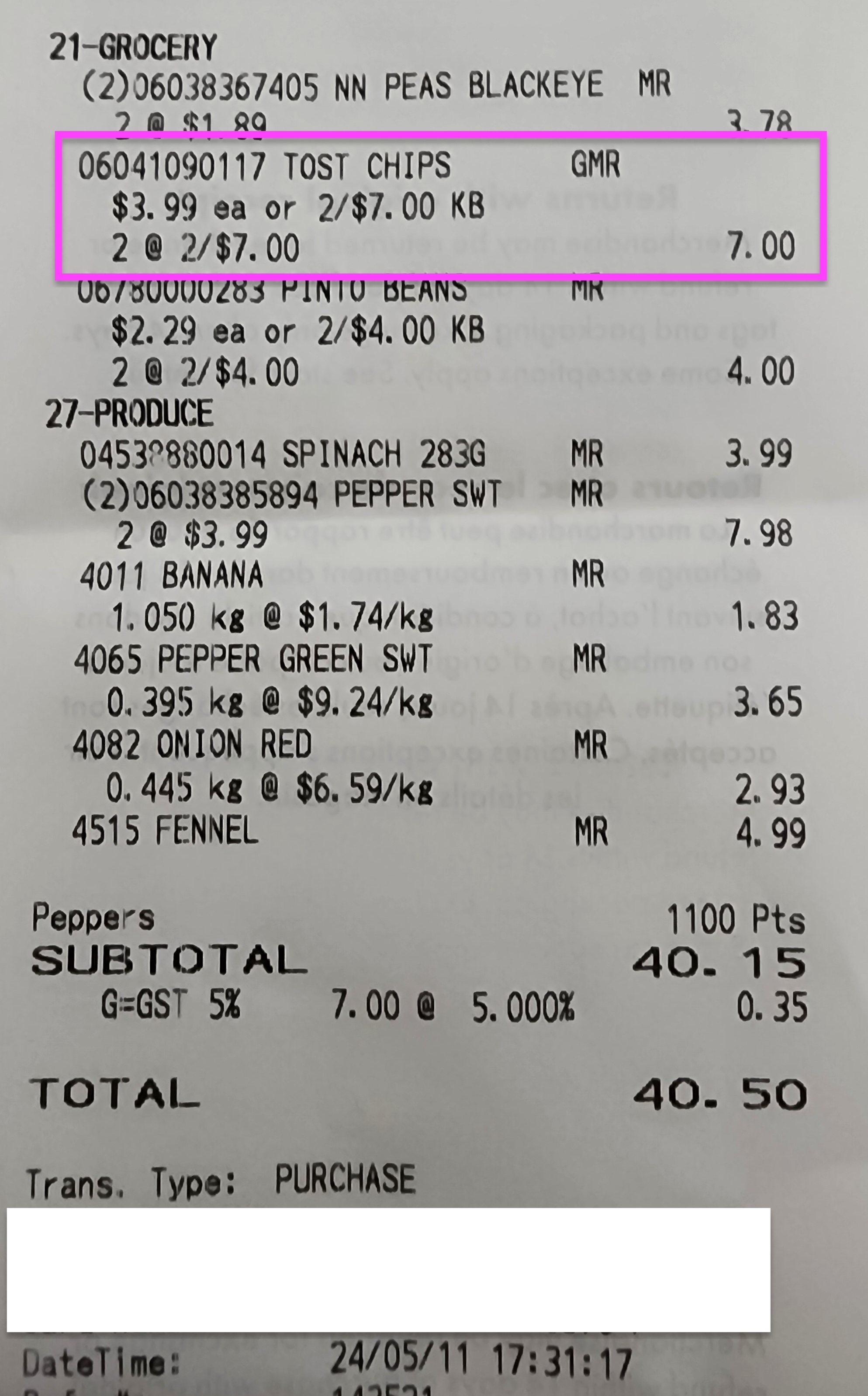 First receipt